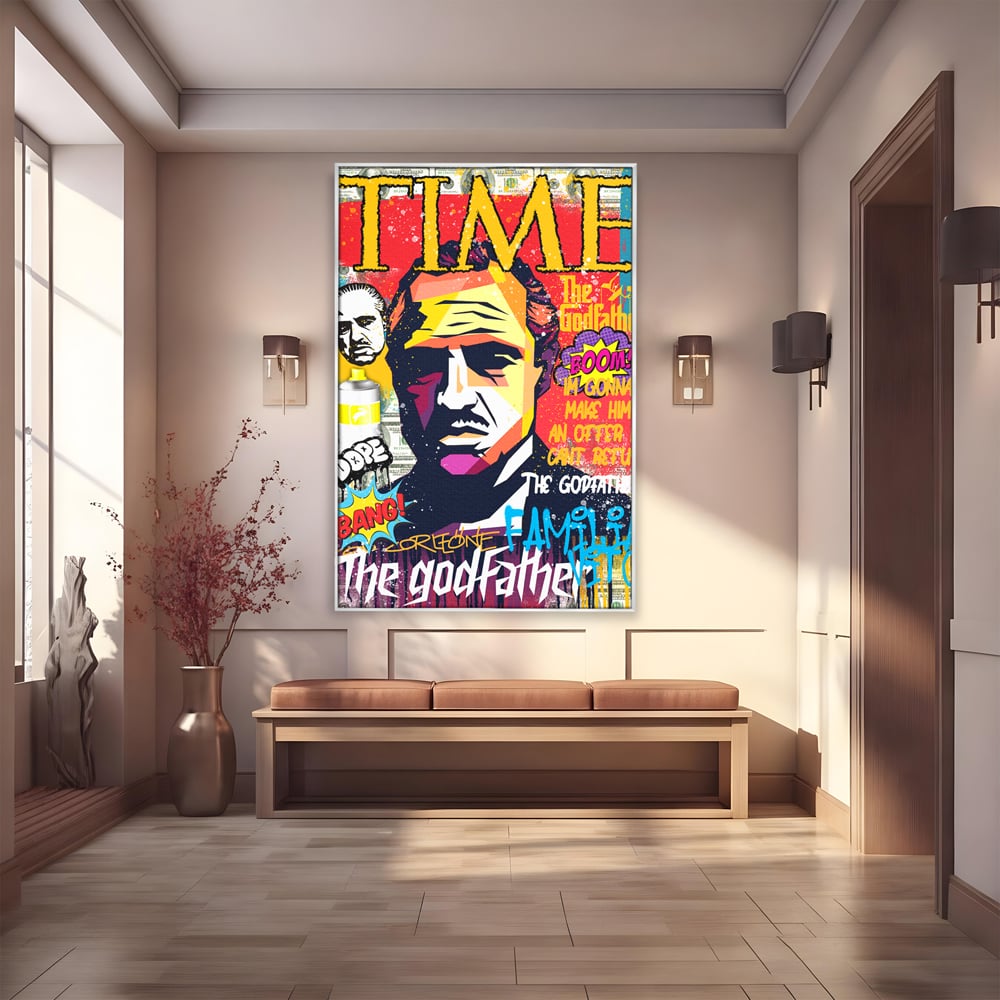 Tablou canvas cu tablou canvas portret mafiot stil pop art, in rama de aluminiu argintiu